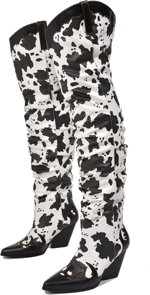 YOKI Cowgirl Boots Women, Over the Knee Western Cowboy Boots for Women with Chunky Block Heels