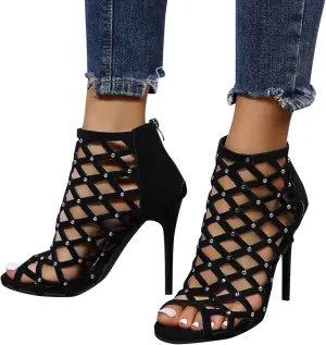 ZBYY Stiletto High Heels for Women,Summer Cross Cutout Stiletto Dress Pump Sandals Shoes Back Zipper Party Sandals