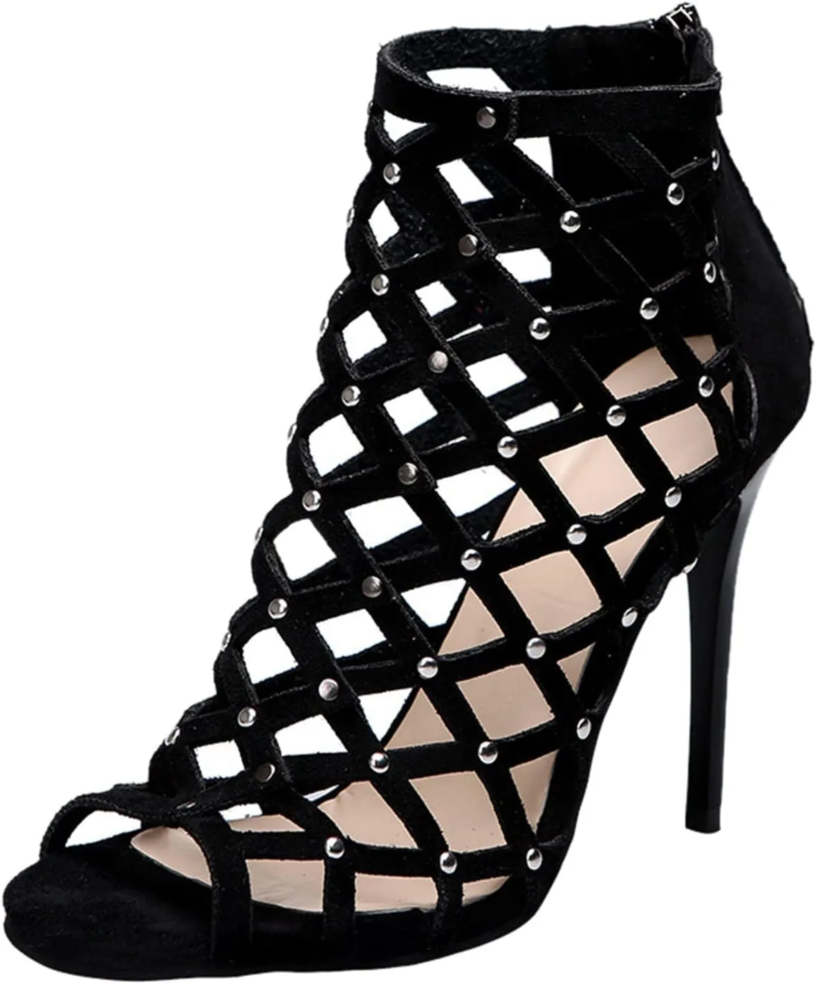 ZBYY Stiletto High Heels for Women,Summer Cross Cutout Stiletto Dress Pump Sandals Shoes Back Zipper Party Sandals