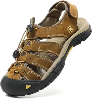 ziitop Mens Hiking Sandals Closed Toe Athletic Sport Sandals Leather Athletic Lightweight Trail Walking Casual Water Shoes