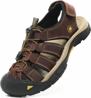 ziitop Mens Hiking Sandals Closed Toe Athletic Sport Sandals Leather Athletic Lightweight Trail Walking Casual Water Shoes
