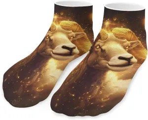 Zodiac Sheep with Golden Glowing Low Cut Ankle Socks Casual Liner Sock Pack Non Slip Invisible For Men Women