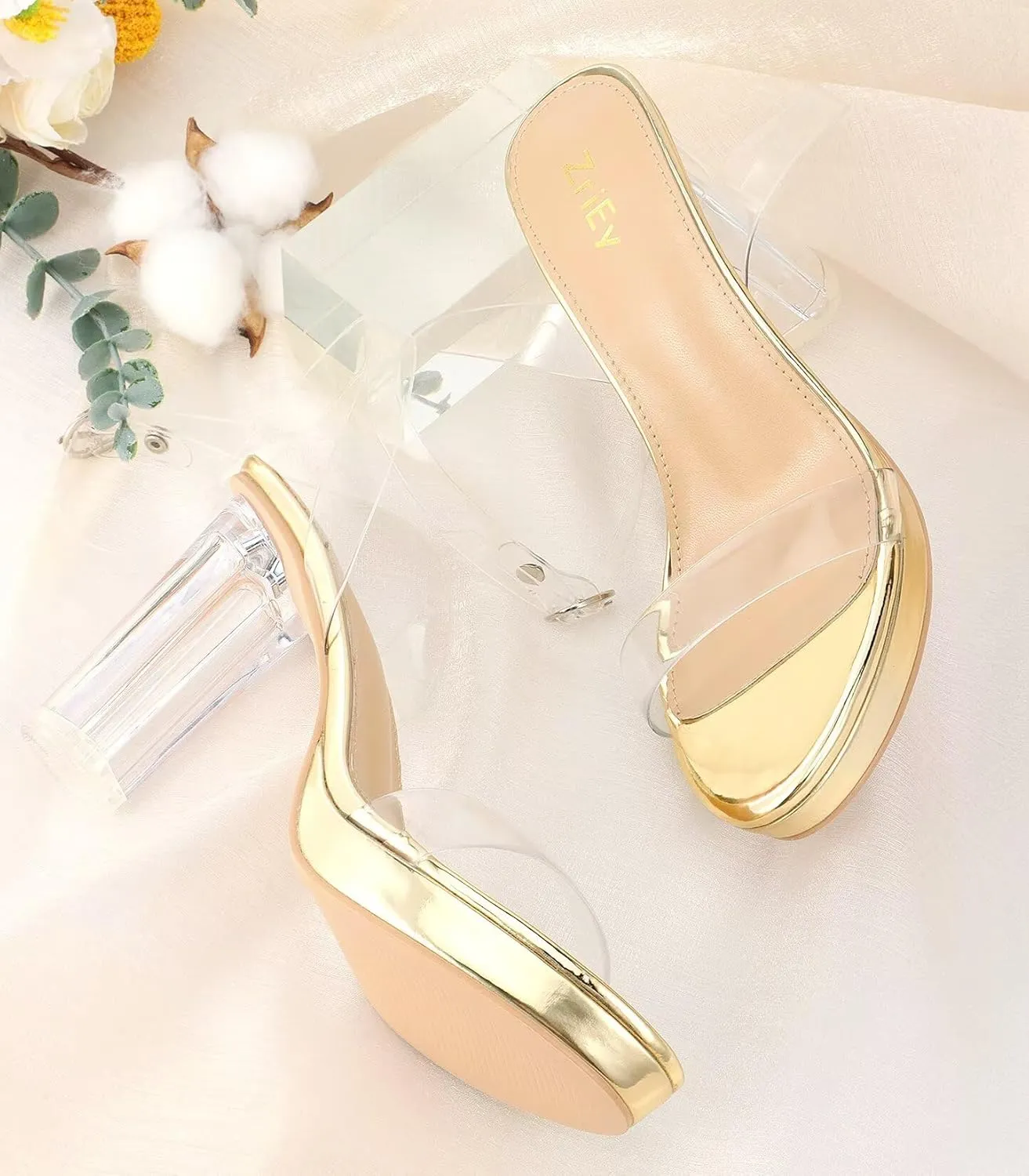 ZriEy 4-Inch Platform Clear High Heels for Women Block Chunky Heeled Sandals Open Toe Ankle Strap Heels Wedding Party Evening Prom Dress Pump Sandal Shoes