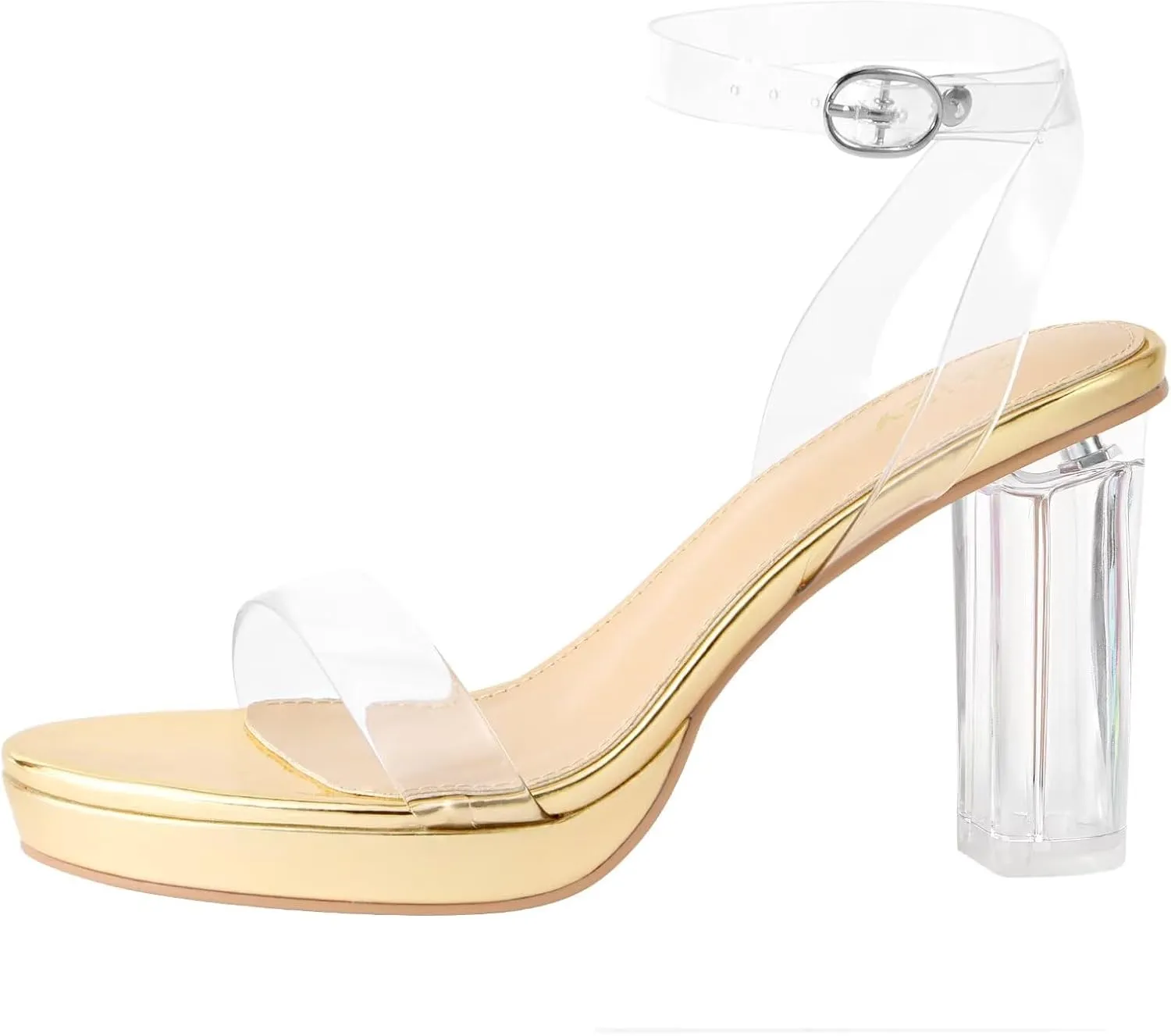 ZriEy 4-Inch Platform Clear High Heels for Women Block Chunky Heeled Sandals Open Toe Ankle Strap Heels Wedding Party Evening Prom Dress Pump Sandal Shoes