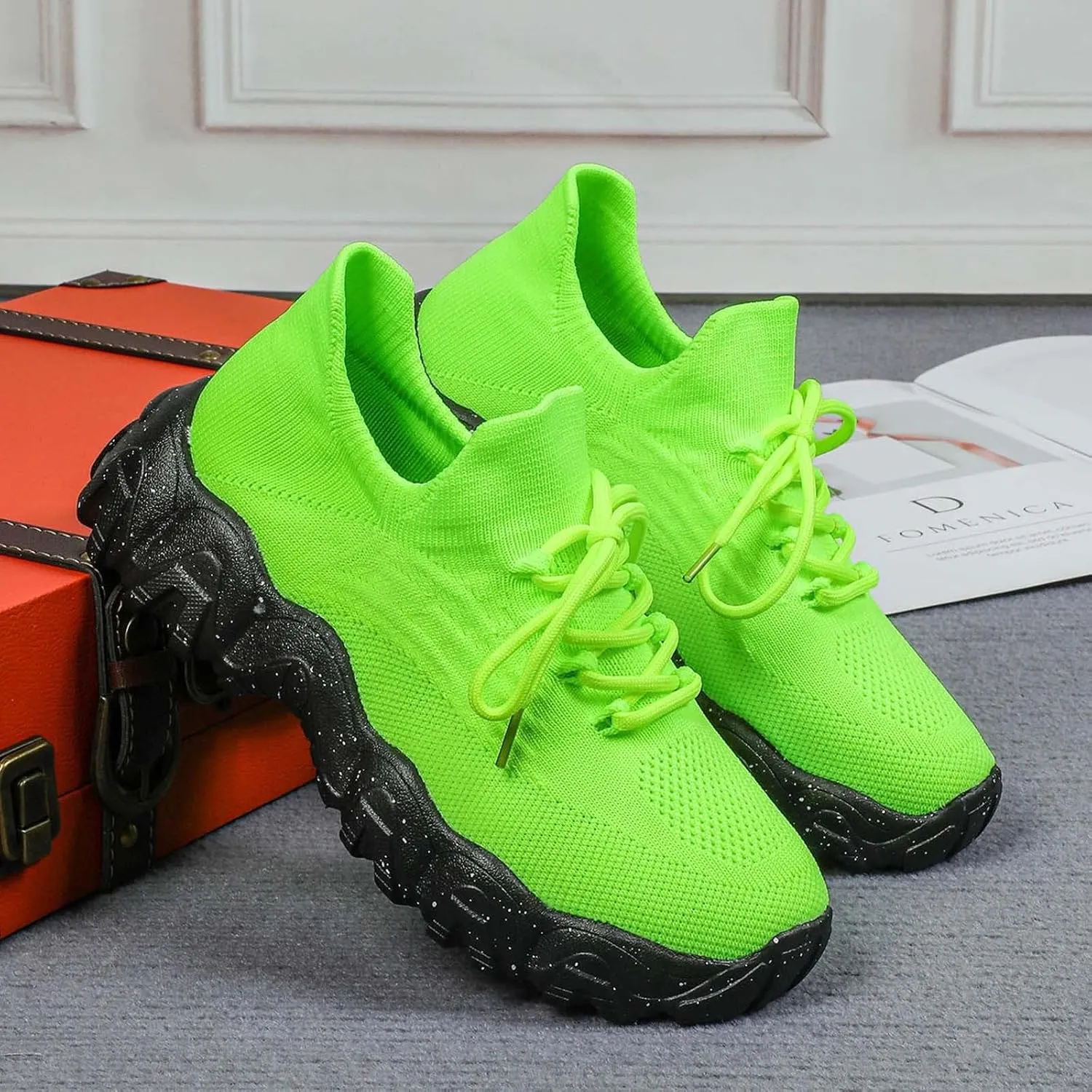 ZSpzx Platform Sneakers for Women Slip On Cushioned Footbed Knit Soft Padded Insole Arch Support Jogging Tennis Shoes Plantar Fasciitis Breathable Comfy Lightweight Daily Wear Shoe