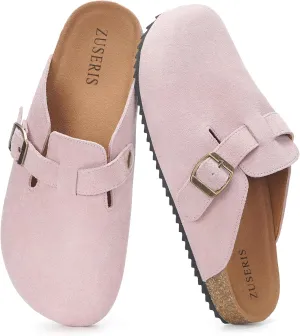 ZUSERIS Women's Men's Suede Clogs Leather Mules Cork Footbed Potato Shoes Comfort Slip on Sandals with Arch Support