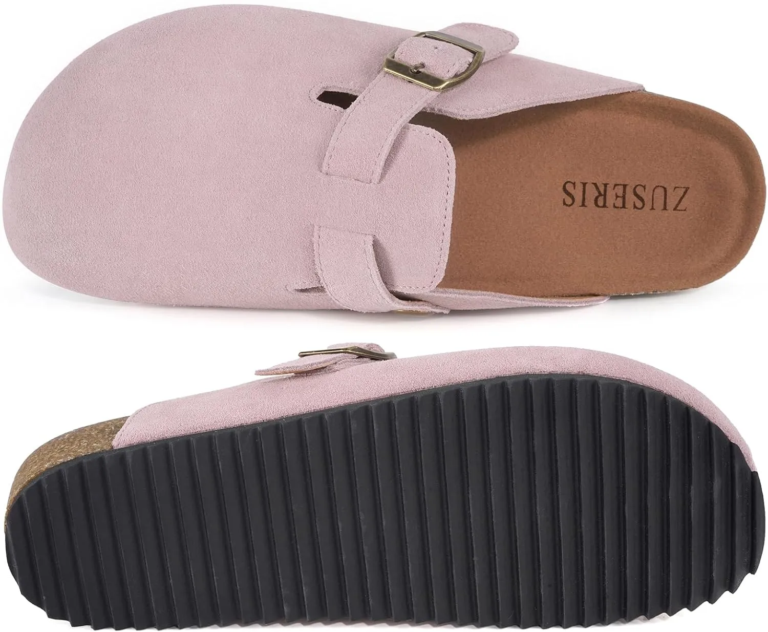 ZUSERIS Women's Men's Suede Clogs Leather Mules Cork Footbed Potato Shoes Comfort Slip on Sandals with Arch Support