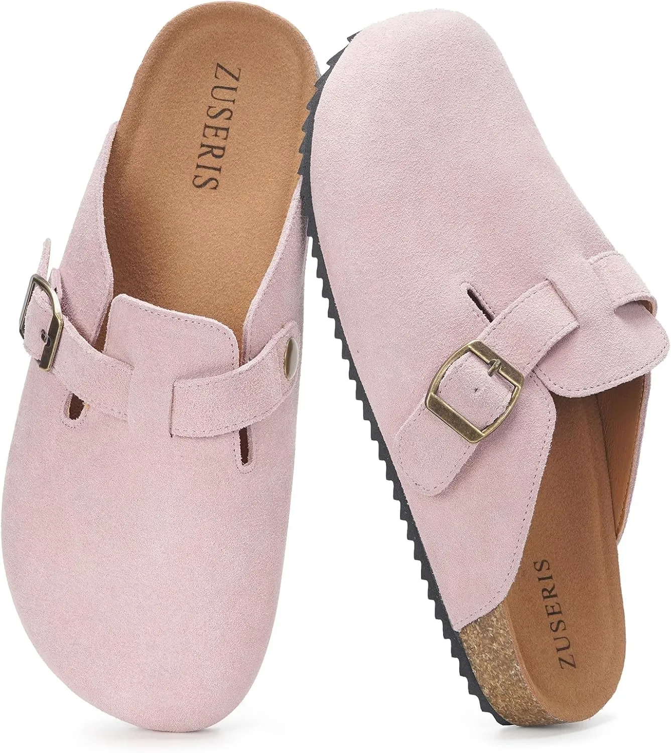 ZUSERIS Women's Men's Suede Clogs Leather Mules Cork Footbed Potato Shoes Comfort Slip on Sandals with Arch Support