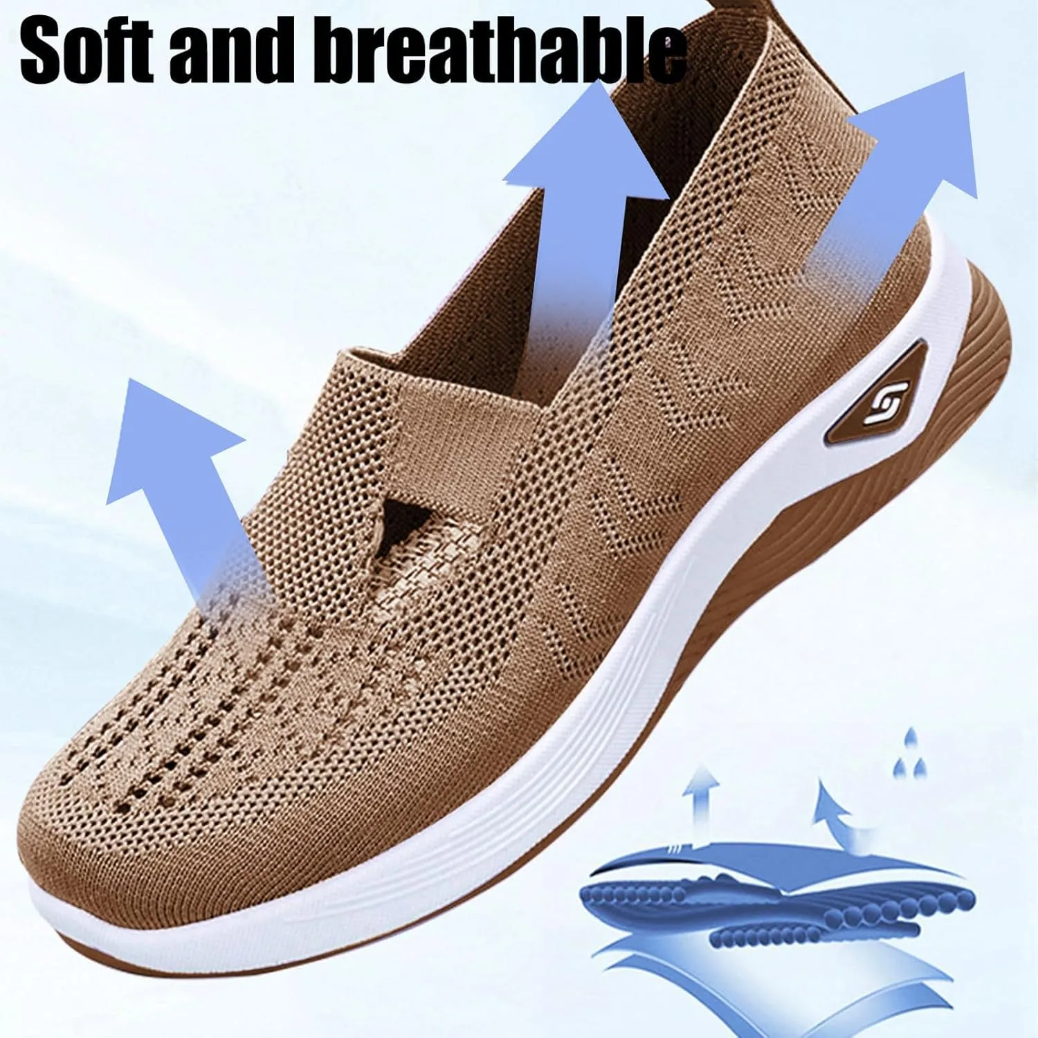 ZWRXW Orthopedic Flats for Women Lightweight Comfortable Arch Support Sneaker Breathable Knitted Soft Non-Slip Mesh Up Footwear Woven Work Walking Shoe